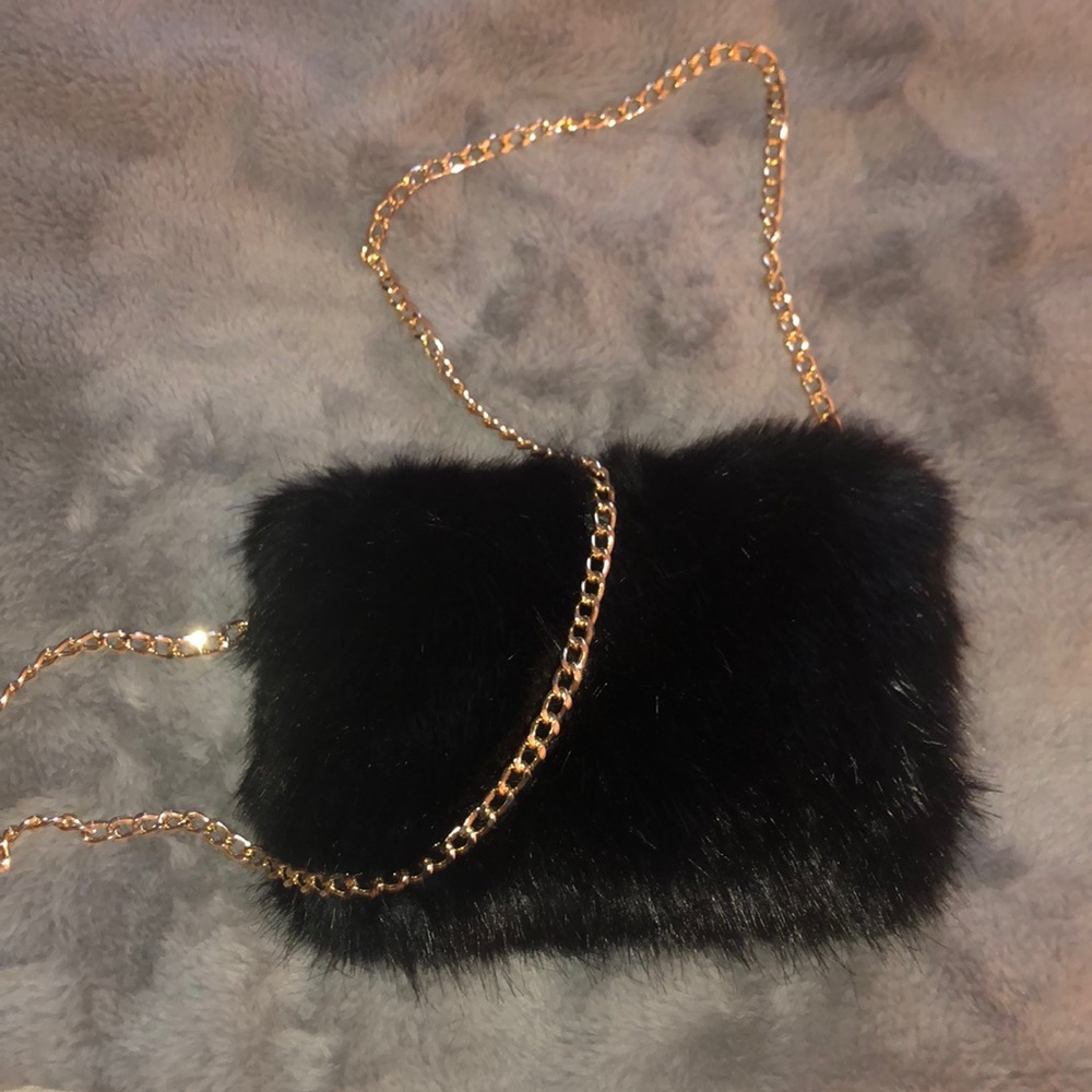 Black faux fur cross body